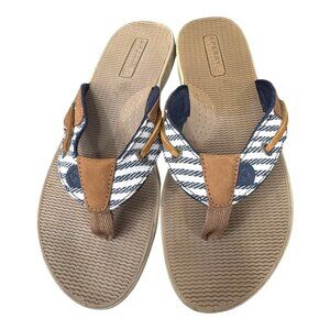 Sperry Seafish Mariner Top Sider Leather Flip Flops Nautical Striped Sandals 6.5